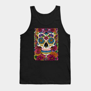 Sugar Skull Art - Skull on Bed of Flowers Tank Top